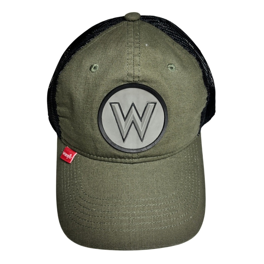 Wrangler Mens Olive Green Ripstop Trucker Hat Mesh Snapback W Logo Patch‎ Cap
